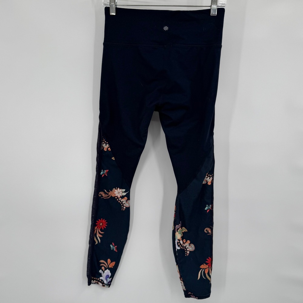 Athleta Floral Mesh Panel High Rise Leggings Navy Blue Womens Size Medium - Picture 3 of 8